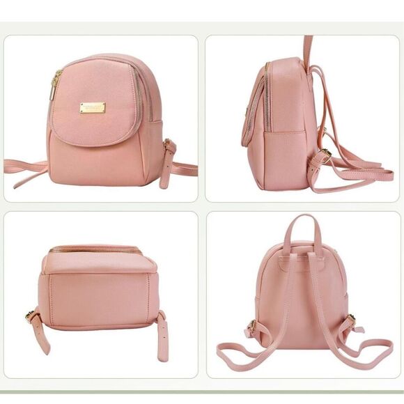 Mini Leather Backpack Cherry Pink Adjustable Straps - Picture 3 of 13